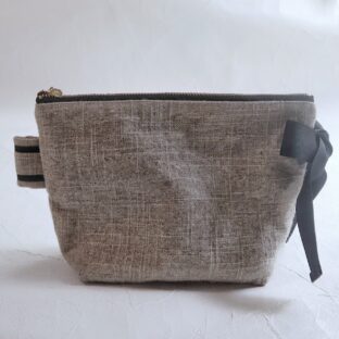 ダブルラインリボンポーチ［ナチュラルリネン］